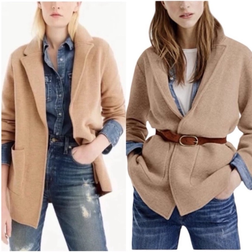 J.CREW Sophie Merino Wool Cotton Tan Knit Cardigan Sweater Coat